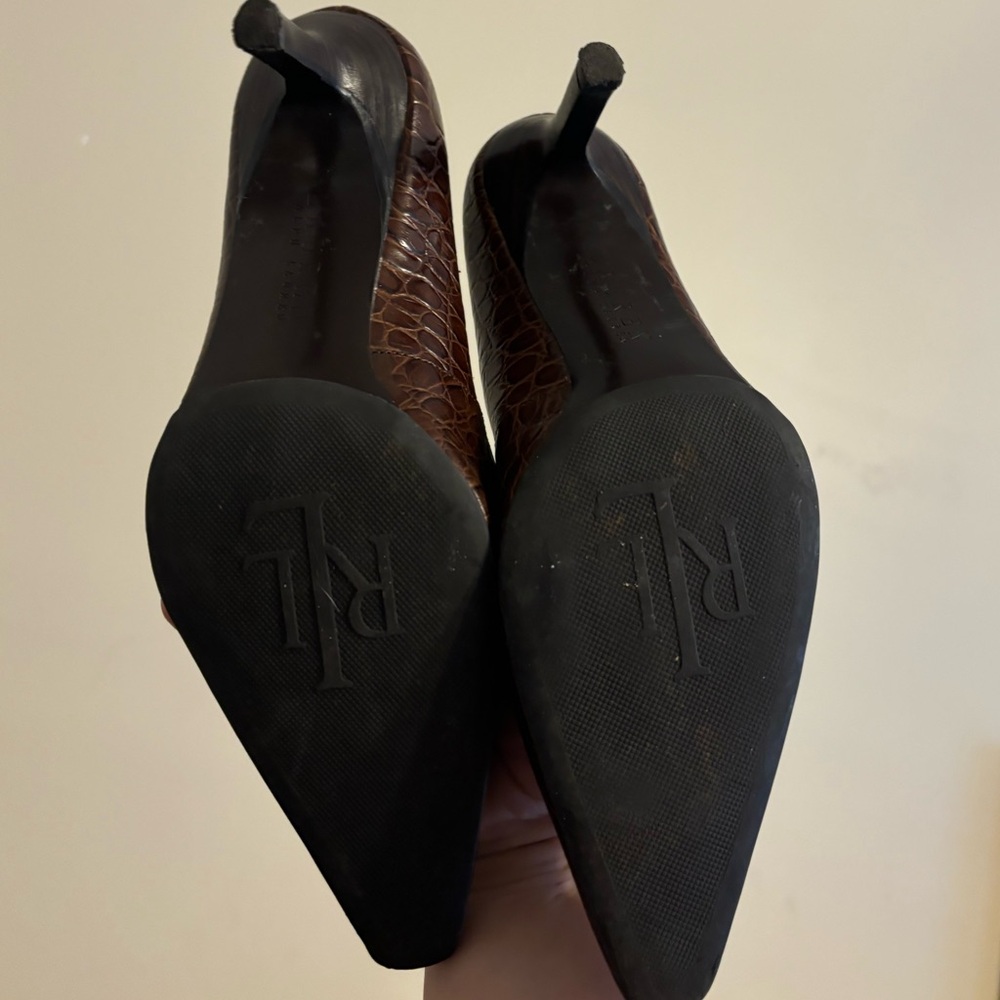 💥 Ralph Lauren Latitia Croc Embossed Leather Heels - Picture 2 of 7
